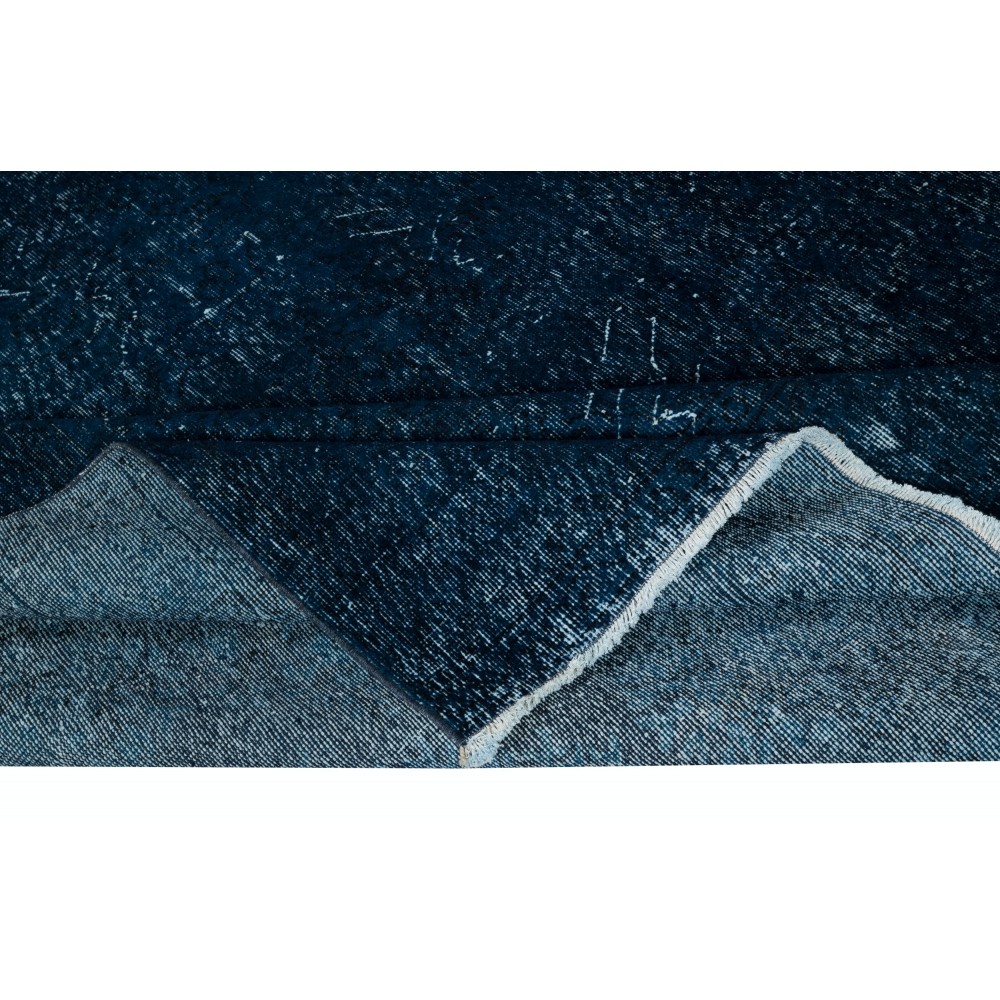 Overdyed Wool Navy Blue Area Rug, Handmade in Turkey, Modern Large Carpet