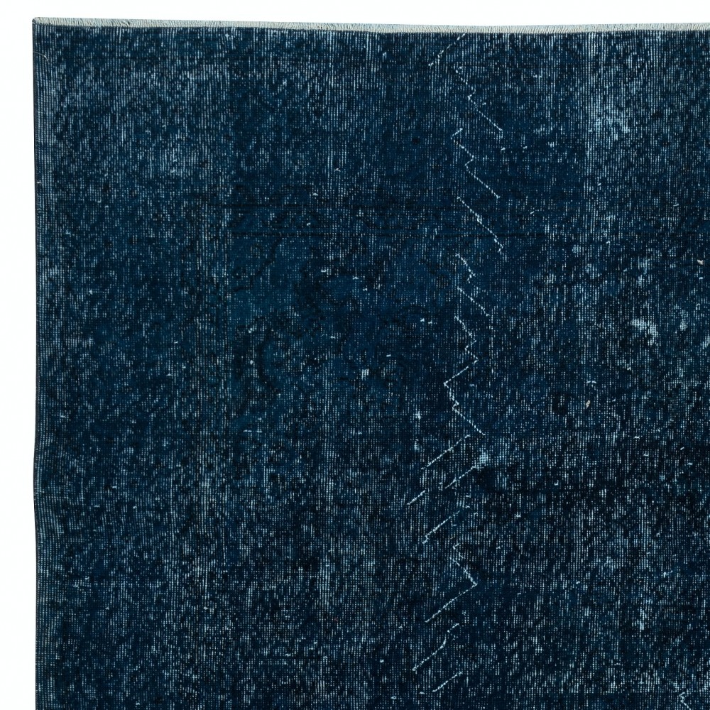 Overdyed Wool Navy Blue Area Rug, Handmade in Turkey, Modern Large Carpet