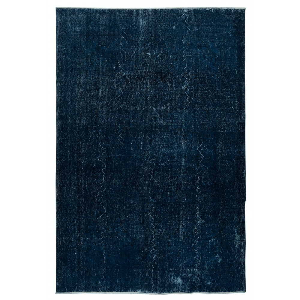 Overdyed Wool Navy Blue Area Rug, Handmade in Turkey, Modern Large Carpet