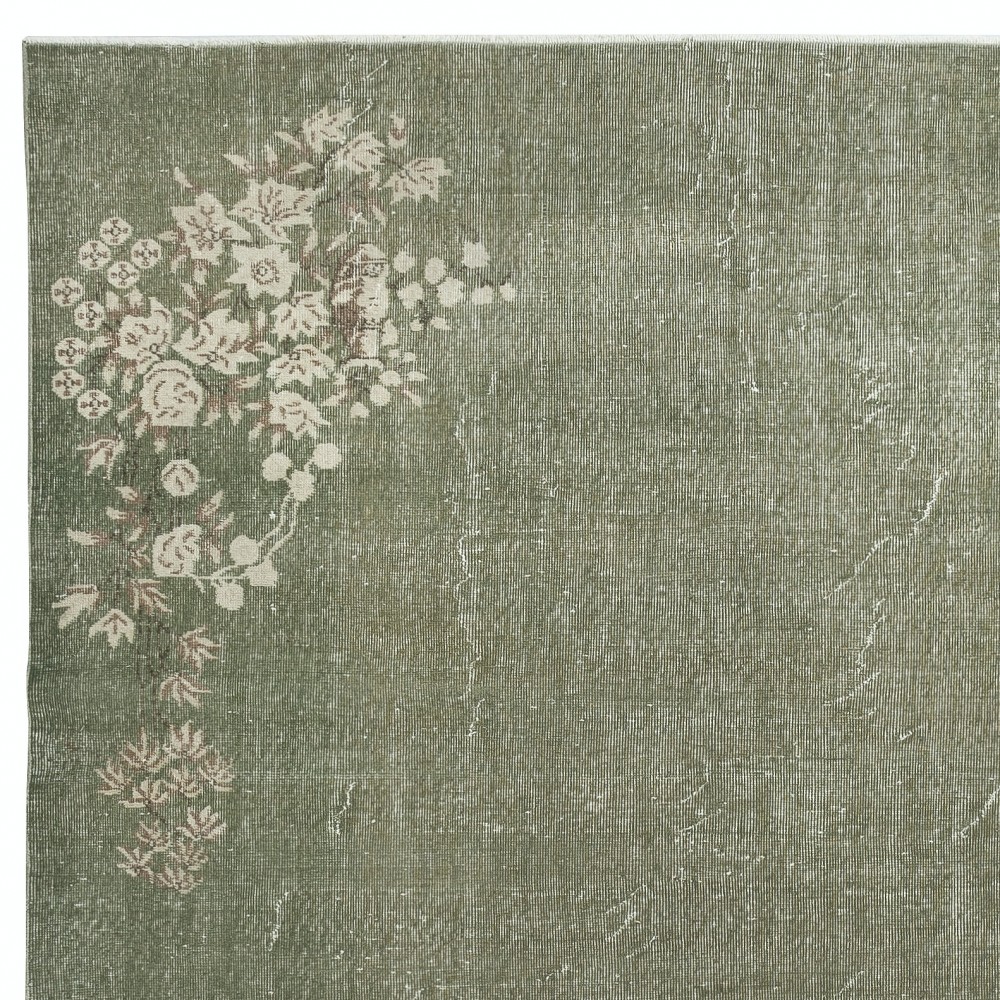 Chinese Art Deco Inspired Vintage Handmade Area Rug in Green Color