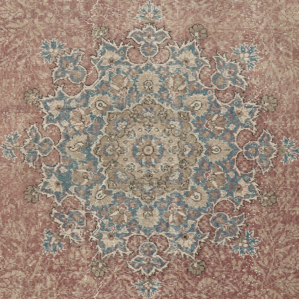 Vintage Handmade Wool Area Rug. One of a kind Turkish Carpet with Medallion Design