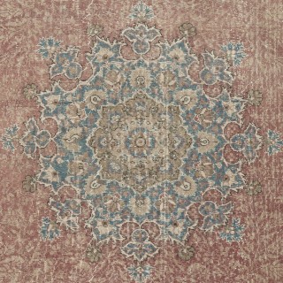 Vintage Handmade Wool Area Rug. One of a kind Turkish Carpet with Medallion Design
