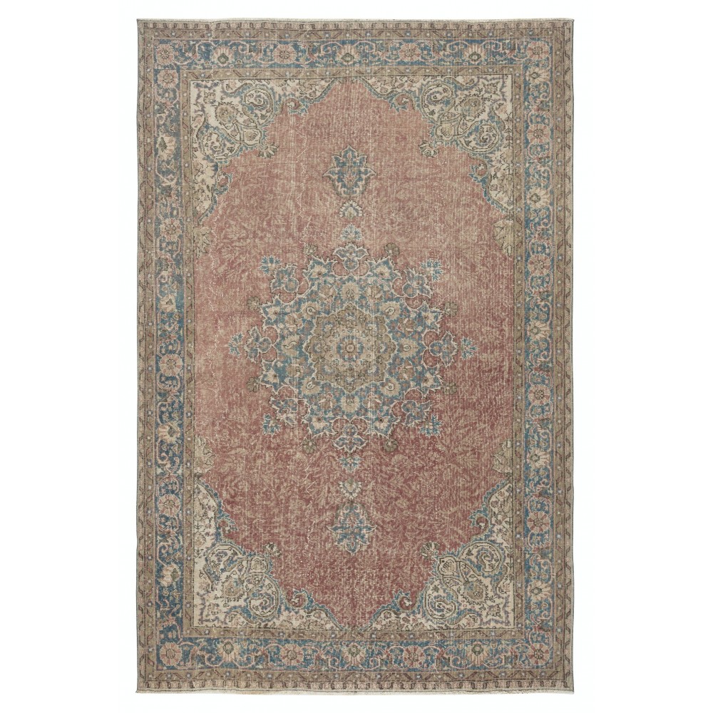 Vintage Handmade Wool Area Rug. One of a kind Turkish Carpet with Medallion Design