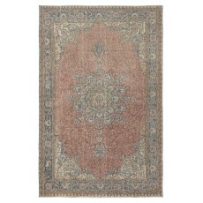 Vintage Handmade Wool Area Rug. One of a kind Turkish Carpet with Medallion Design