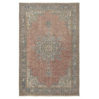 Vintage Handmade Wool Area Rug. One of a kind Turkish Carpet with Medallion Design