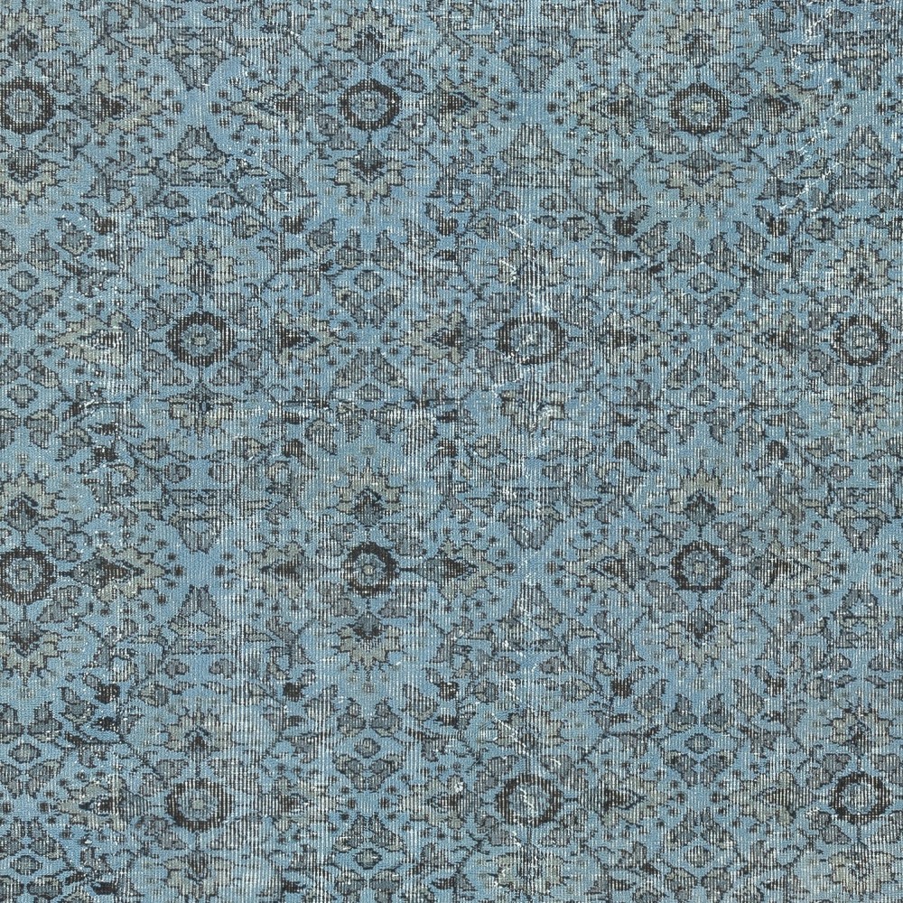 Contemporary Handmade Blue Color Turkish Wool Area Rug with Floral Design