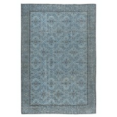 Contemporary Handmade Blue Color Turkish Wool Area Rug with Floral Design