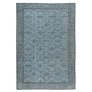 Contemporary Handmade Blue Color Turkish Wool Area Rug with Floral Design