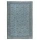 Contemporary Handmade Blue Color Turkish Wool Area Rug with Floral Design