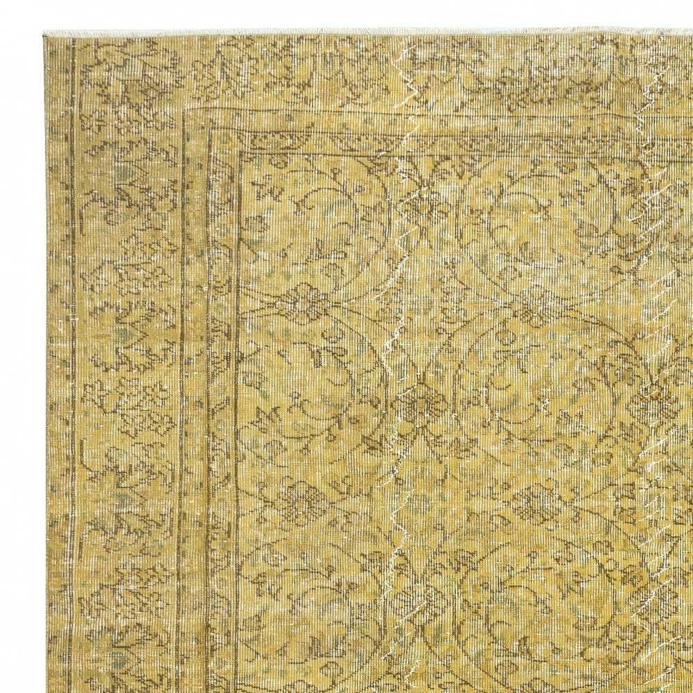 Vintage Handmade Floral Patterned Turkish Area Rug dyed in Yellow 4 Modern Interiors