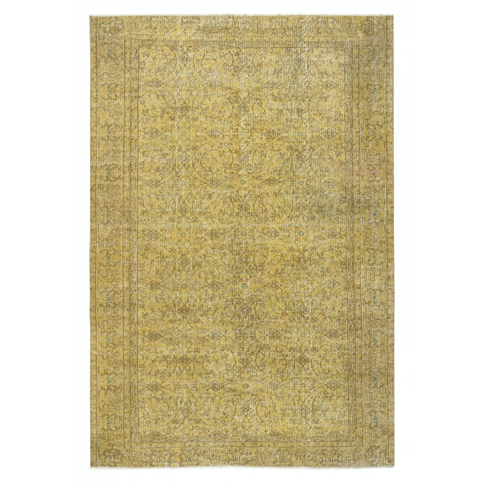 Vintage Handmade Floral Patterned Turkish Area Rug dyed in Yellow 4 Modern Interiors