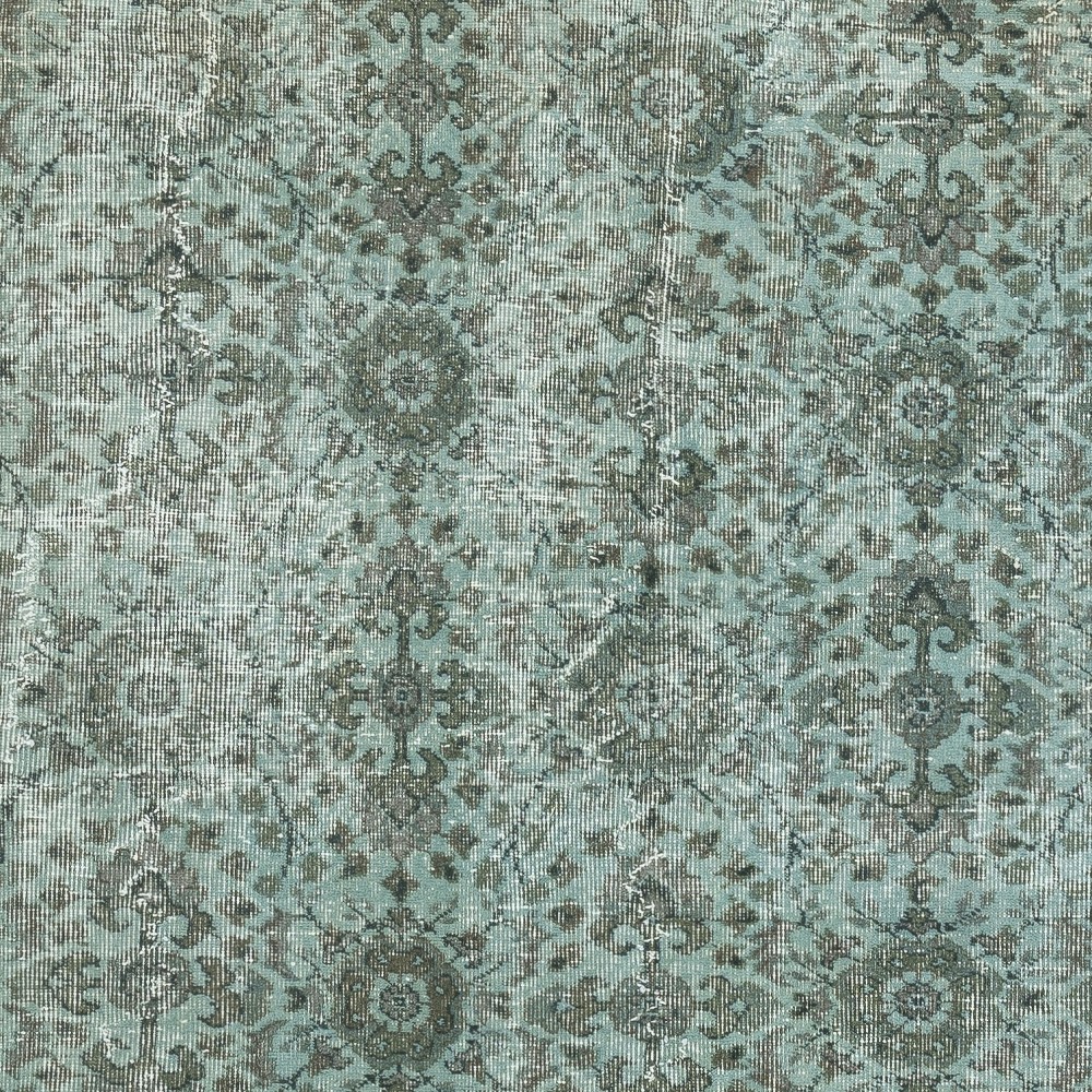 Overdyed Wool Light Blue Area Rug. Modern Floral Design Large Carpet