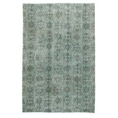 Overdyed Wool Light Blue Area Rug. Modern Floral Design Large Carpet