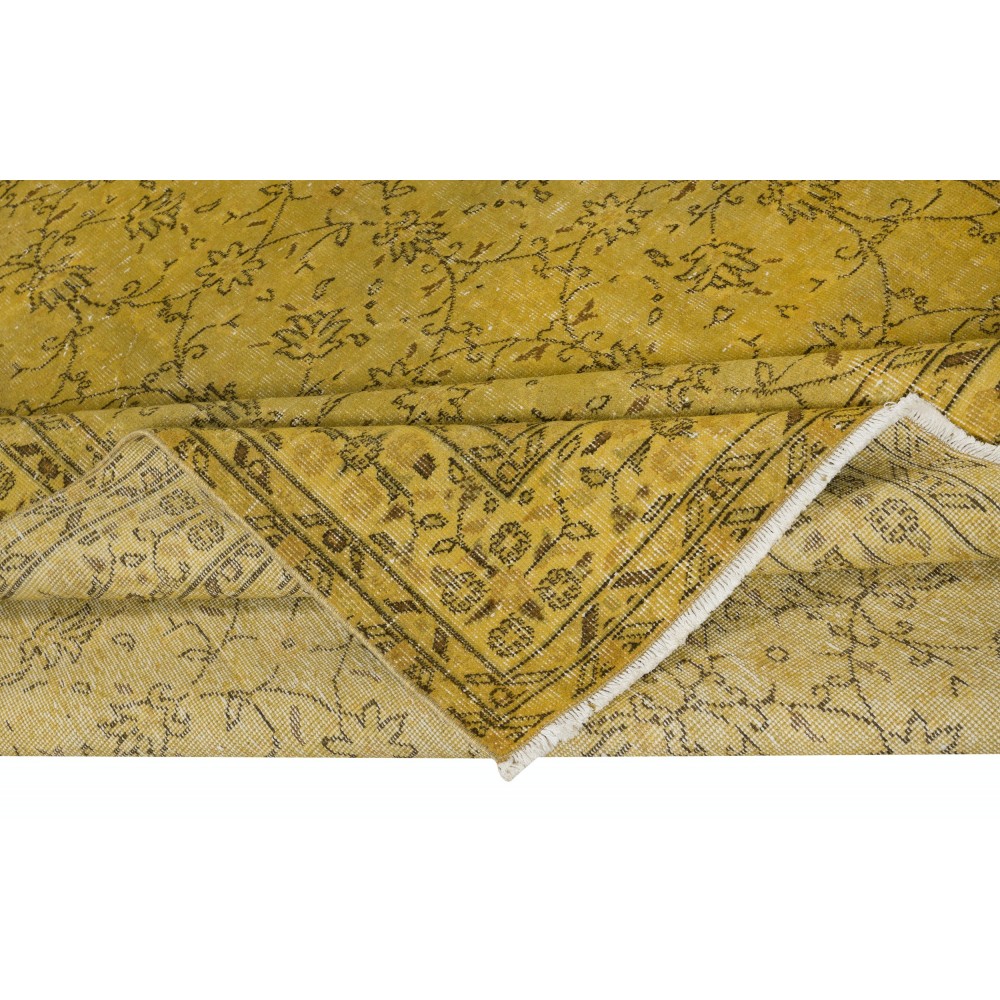 Handmade Turkish Floral Patterned Area Rug in Yellow Color