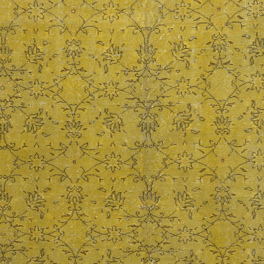Handmade Turkish Floral Patterned Area Rug in Yellow Color