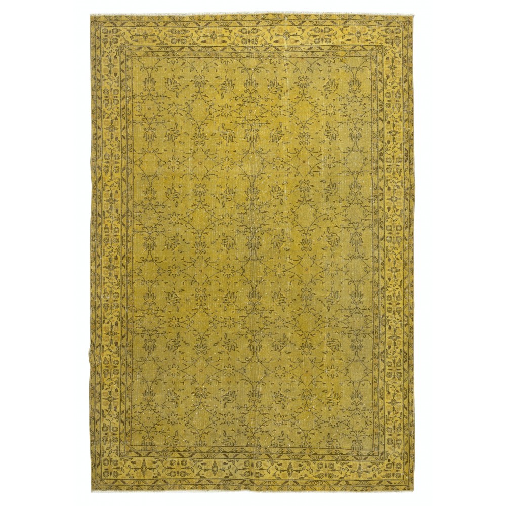 Handmade Turkish Floral Patterned Area Rug in Yellow Color