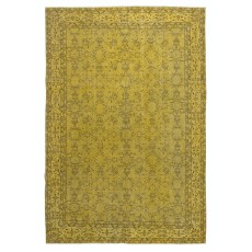 Handmade Turkish Floral Patterned Area Rug in Yellow Color