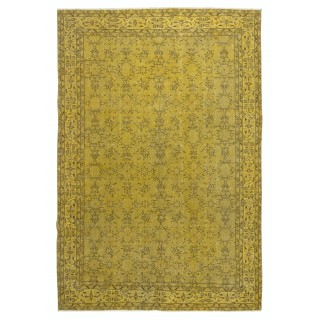 Handmade Turkish Floral Patterned Area Rug in Yellow Color