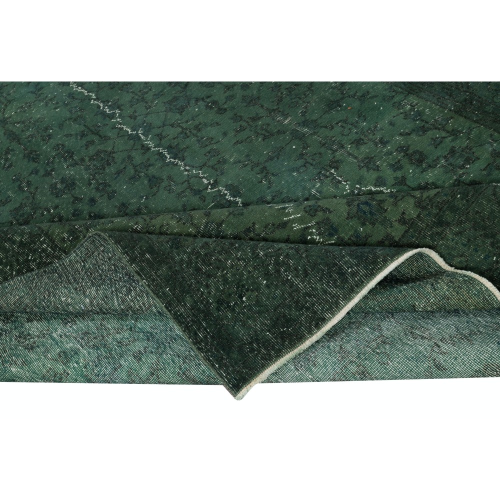 Dark Green Color Wool Area Rug for Modern Interiors, Handmade in Turkey