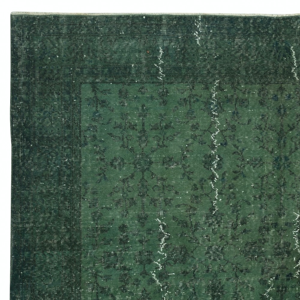 Dark Green Color Wool Area Rug for Modern Interiors, Handmade in Turkey