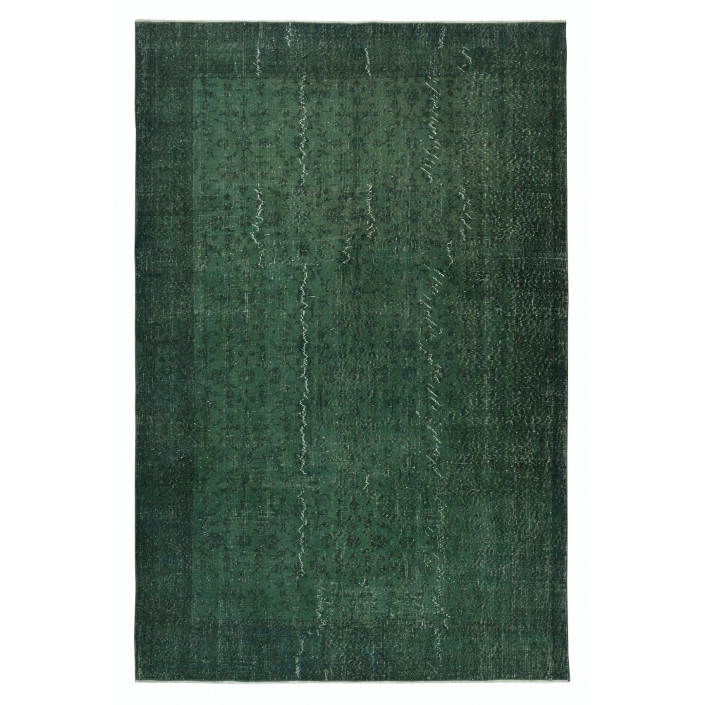 Dark Green Color Wool Area Rug for Modern Interiors, Handmade in Turkey
