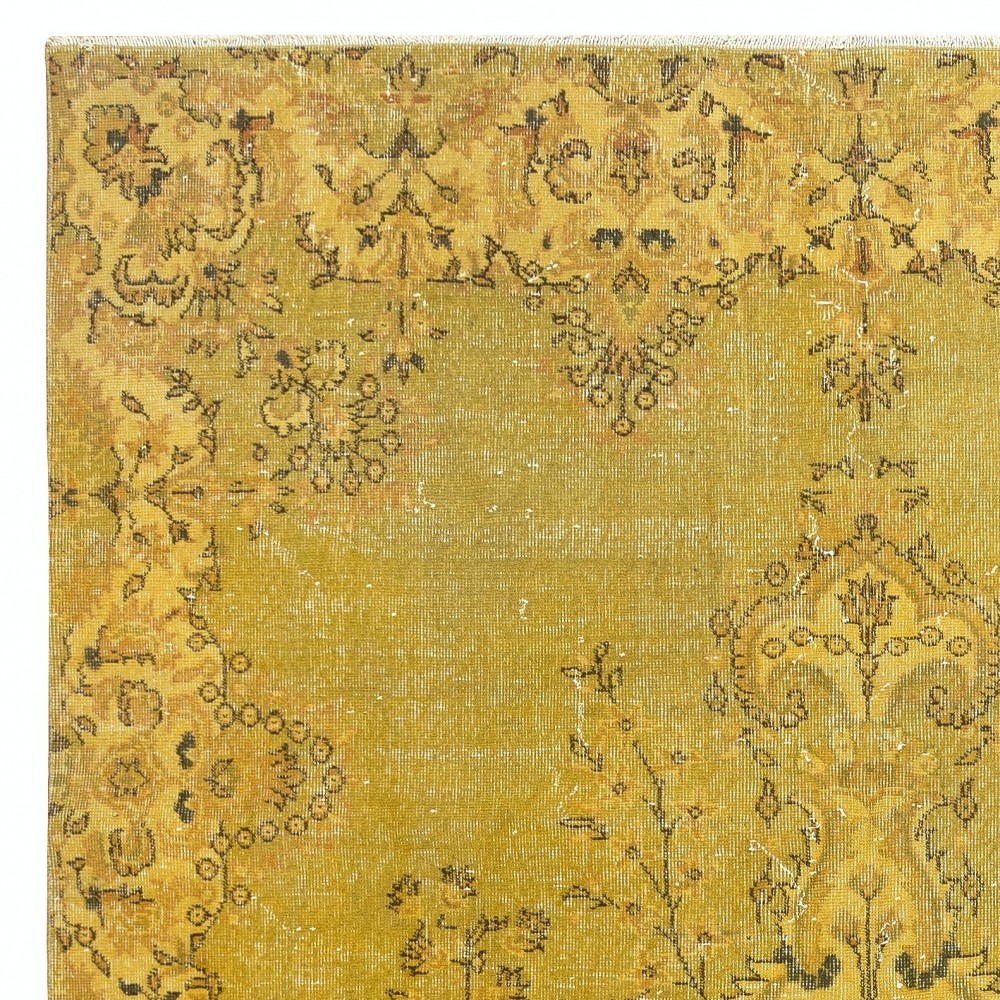 Contemporary Living Room Rug in Yellow, Hand Knotted Turkish Area Rug with Medallion Design
