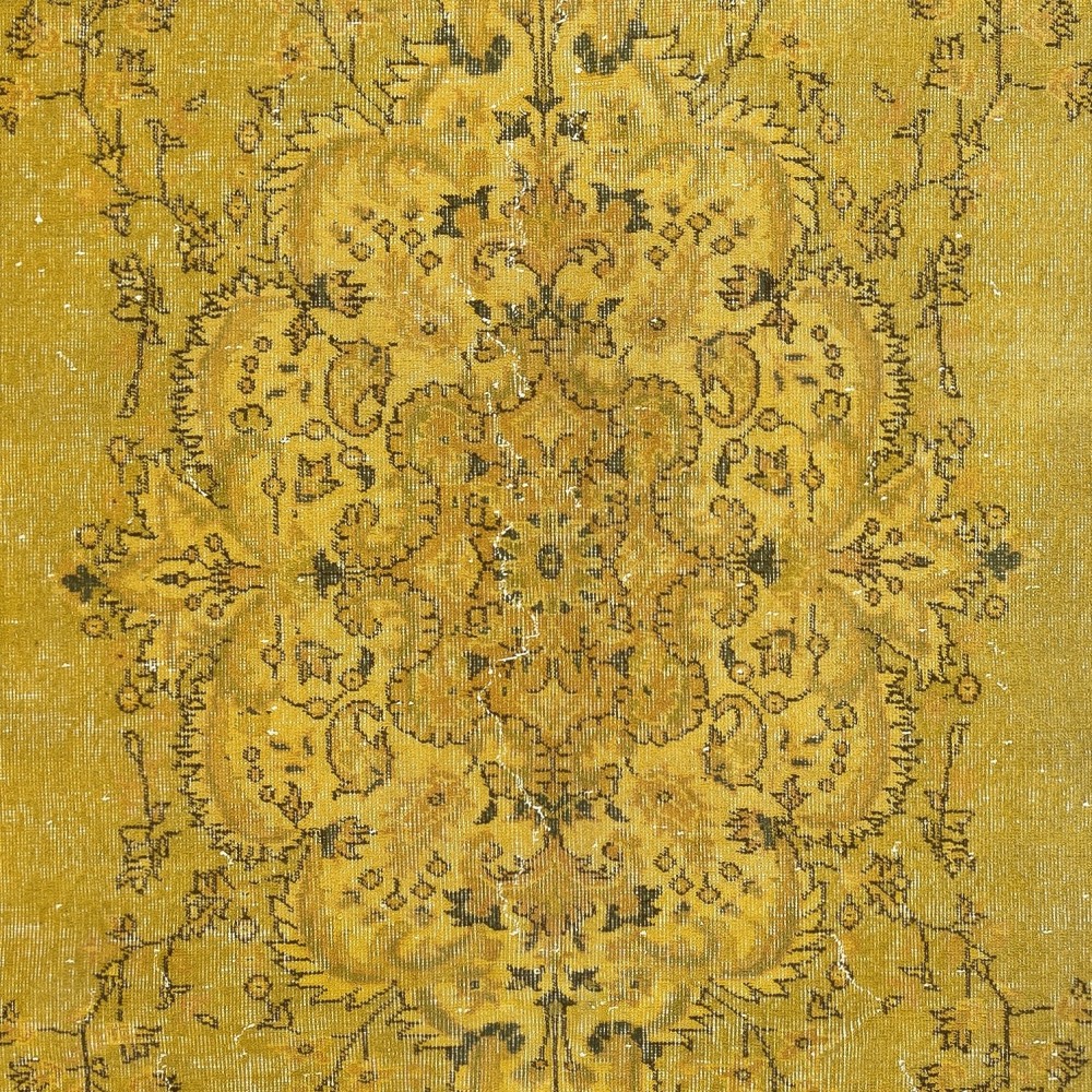 Contemporary Living Room Rug in Yellow, Hand Knotted Turkish Area Rug with Medallion Design