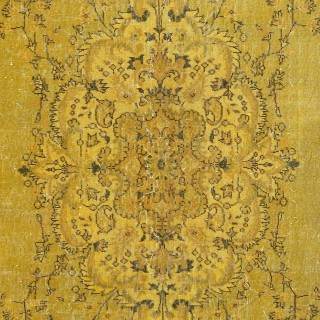 Contemporary Living Room Rug in Yellow, Hand Knotted Turkish Area Rug with Medallion Design