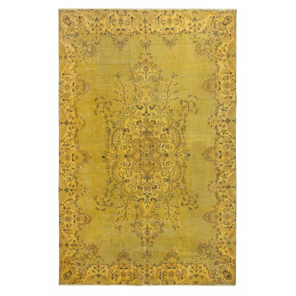 Contemporary Living Room Rug in Yellow, Hand Knotted Turkish Area Rug with Medallion Design