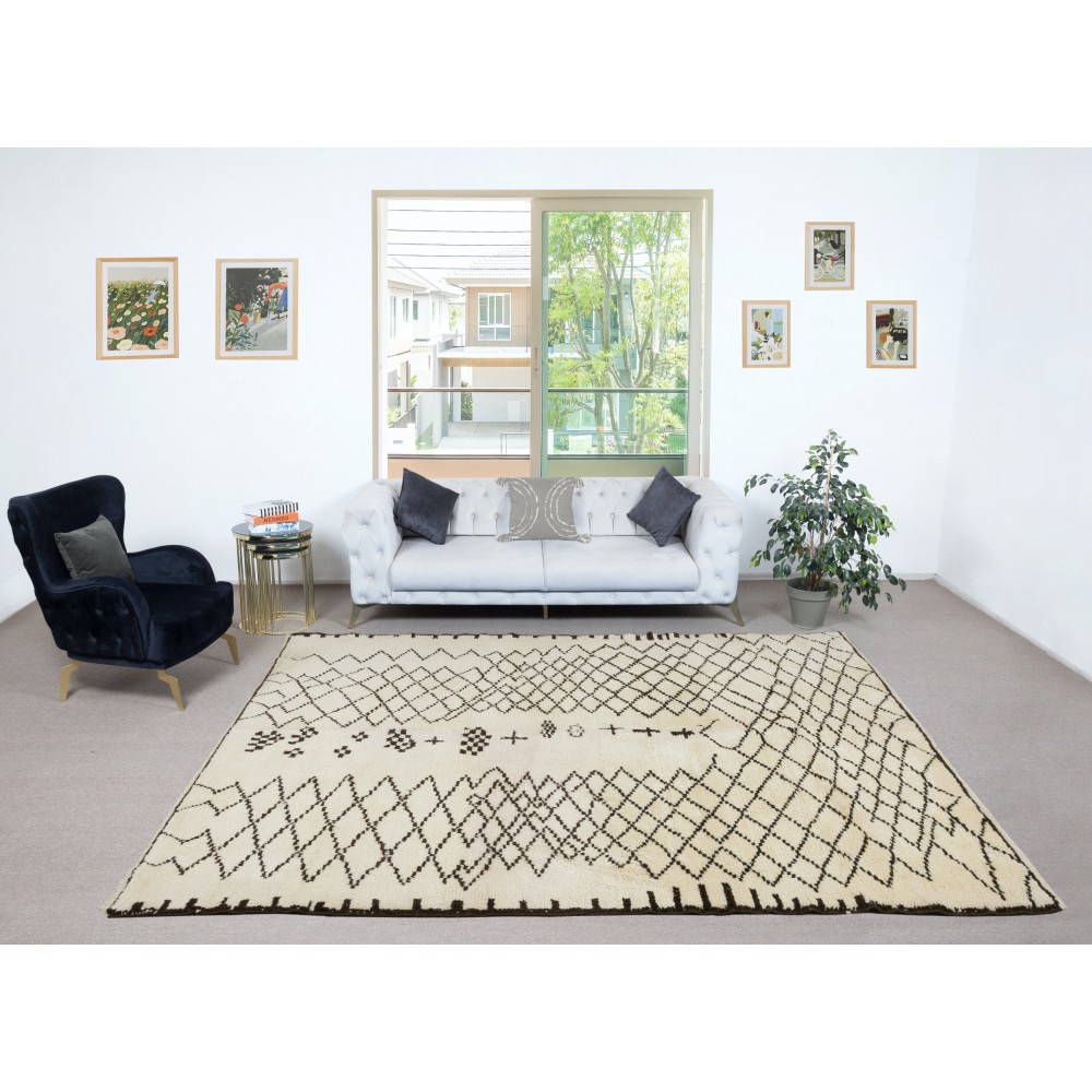 Modern Moroccan Tulu Rug, 100% Natural Wool, Beni Ourain Carpet