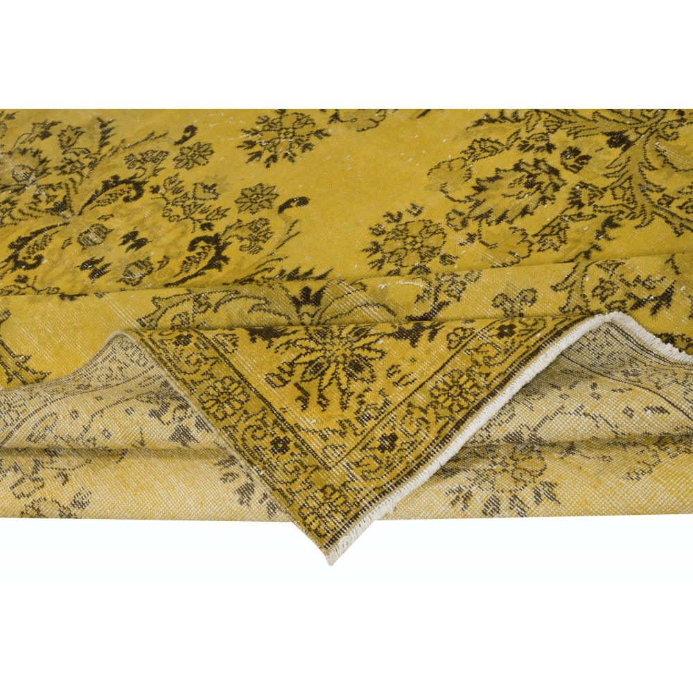 Vintage Turkish Area Rug redyed in Yellow Color for modern interiors