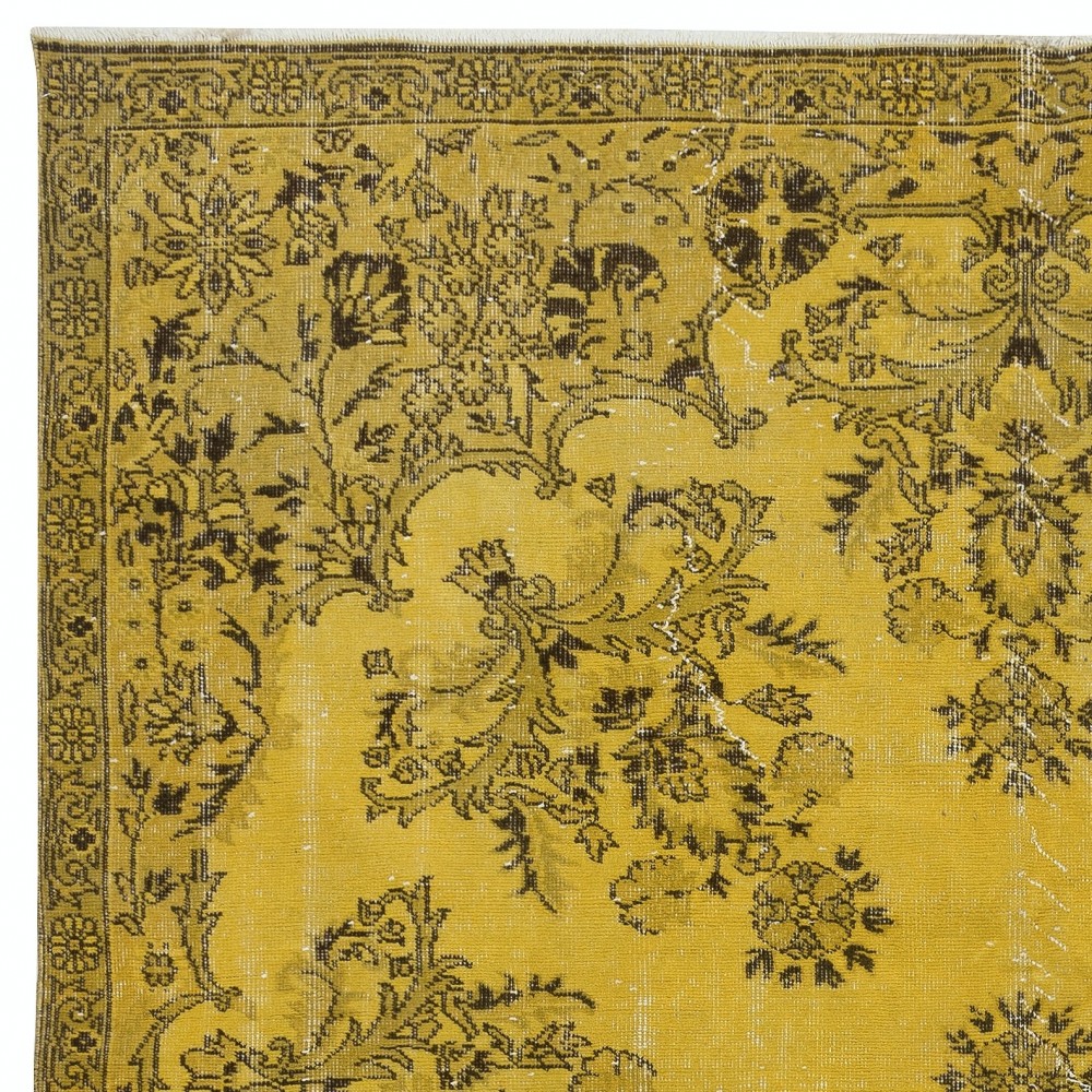 Vintage Turkish Area Rug redyed in Yellow Color for modern interiors