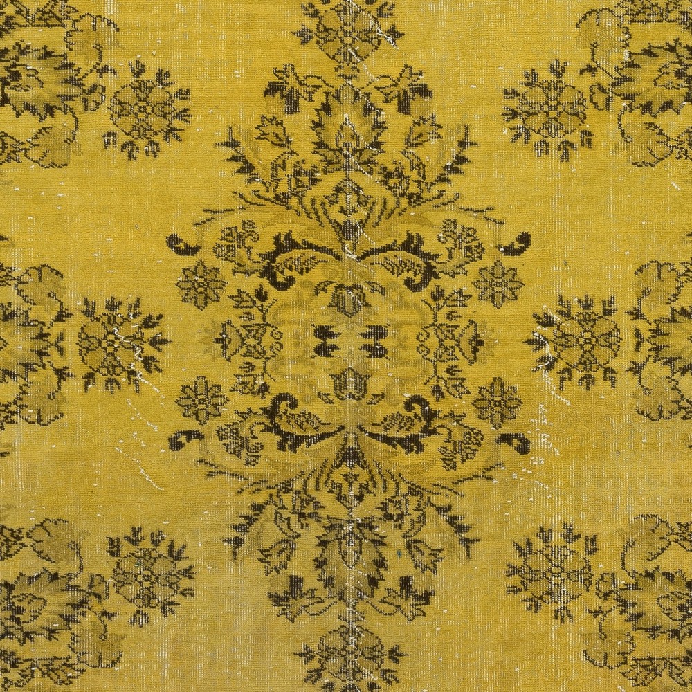 Vintage Turkish Area Rug redyed in Yellow Color for modern interiors