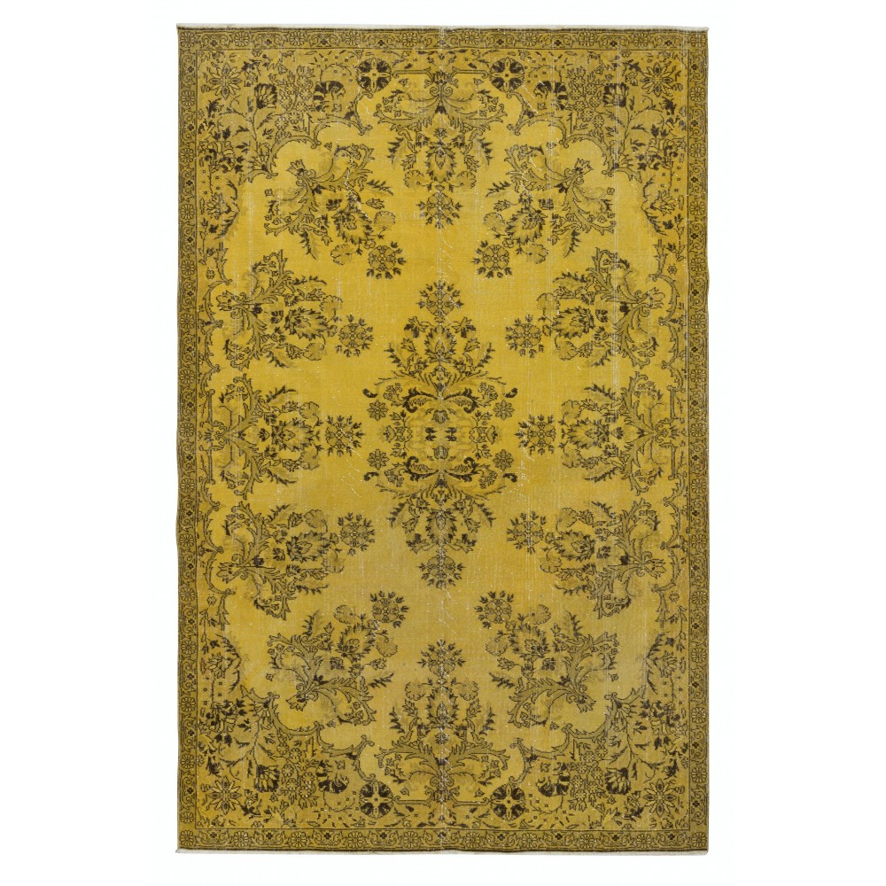 Vintage Turkish Area Rug redyed in Yellow Color for modern interiors