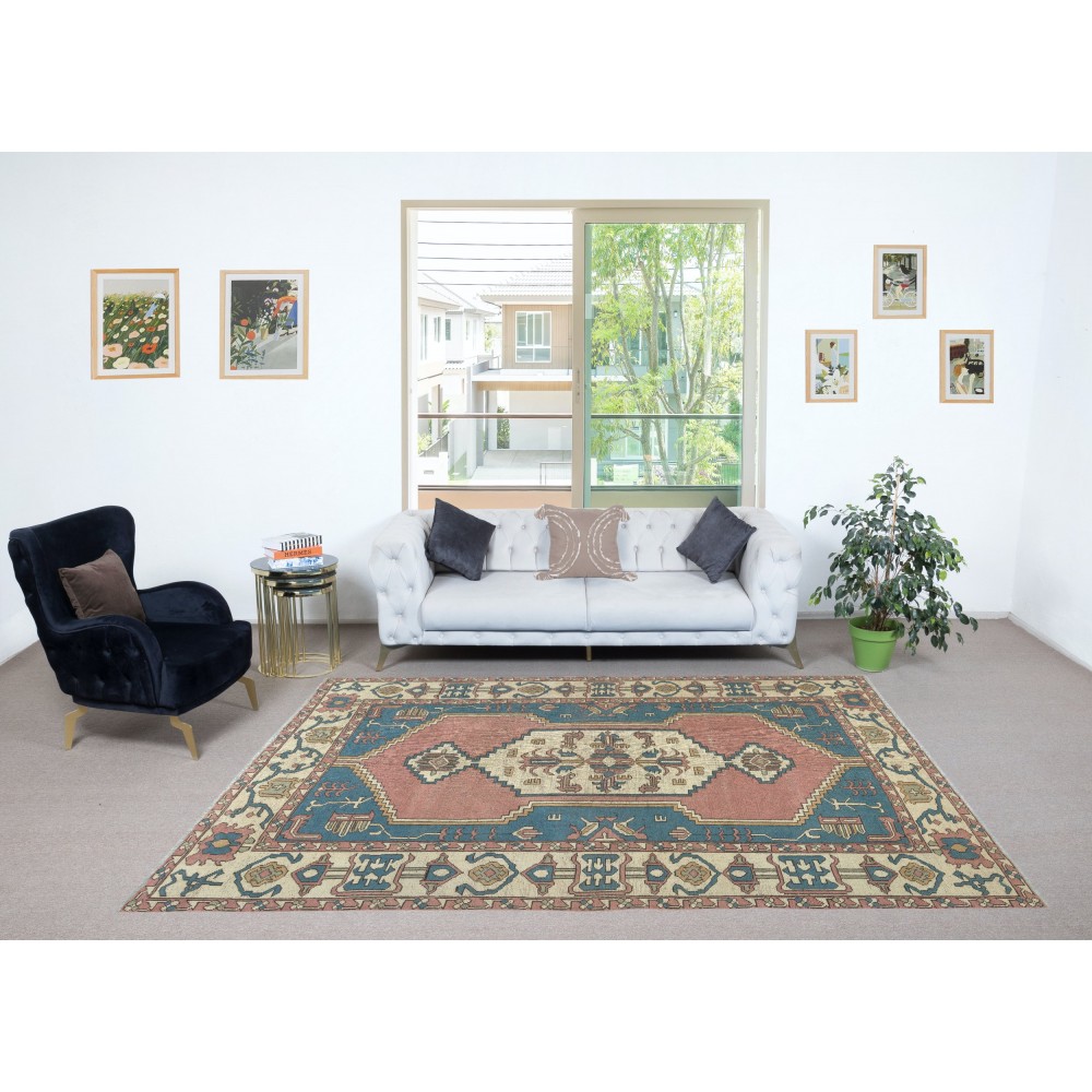 Vintage Hand Knotted Turkish Area Rug, 100% Wool