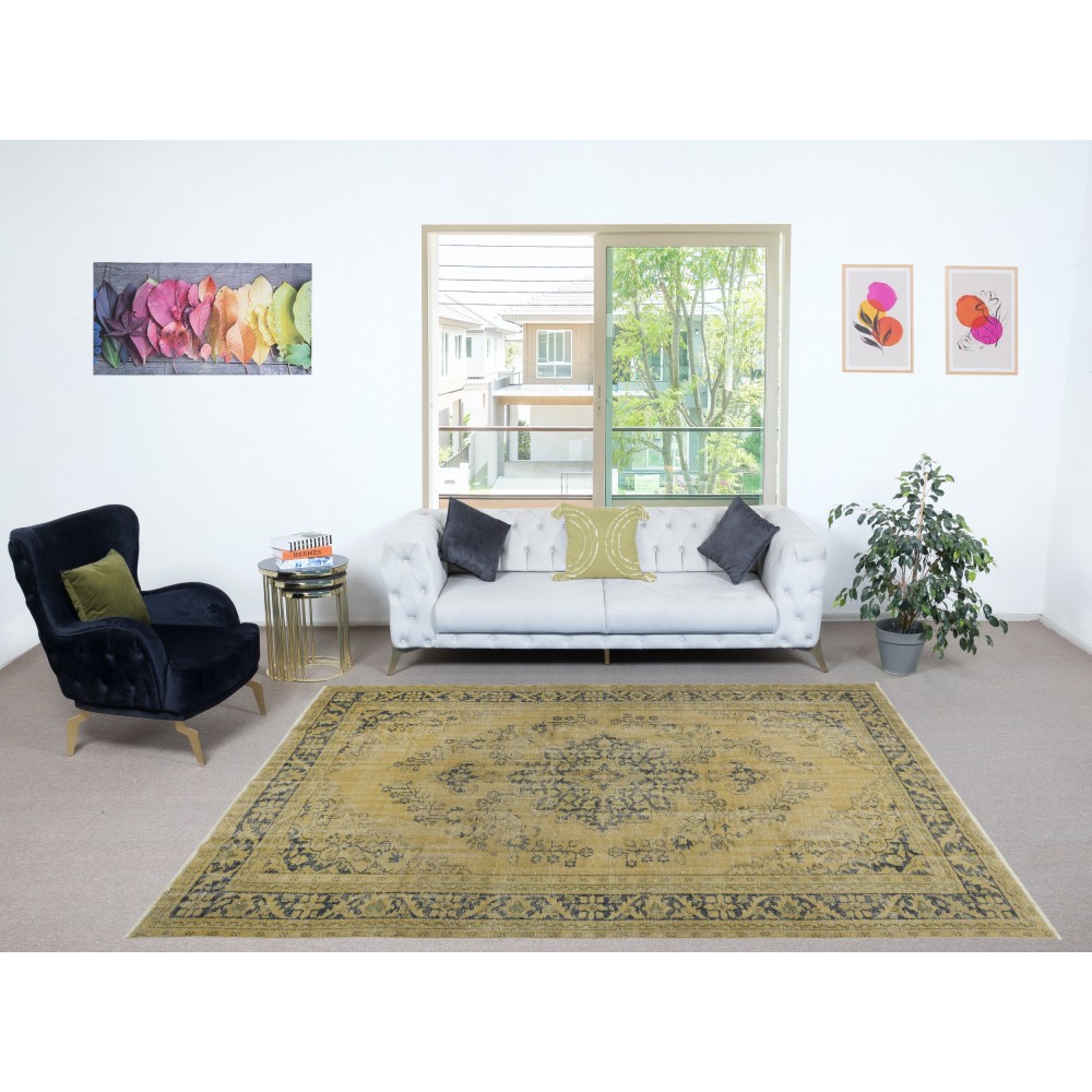 Rustic Unique Handmade Area Rug, 1960s Sun Faded Turkish Carpet