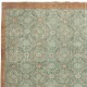 Vintage Hand-Made Turkish Green Area Rug with Floral Design & Solid Red Border