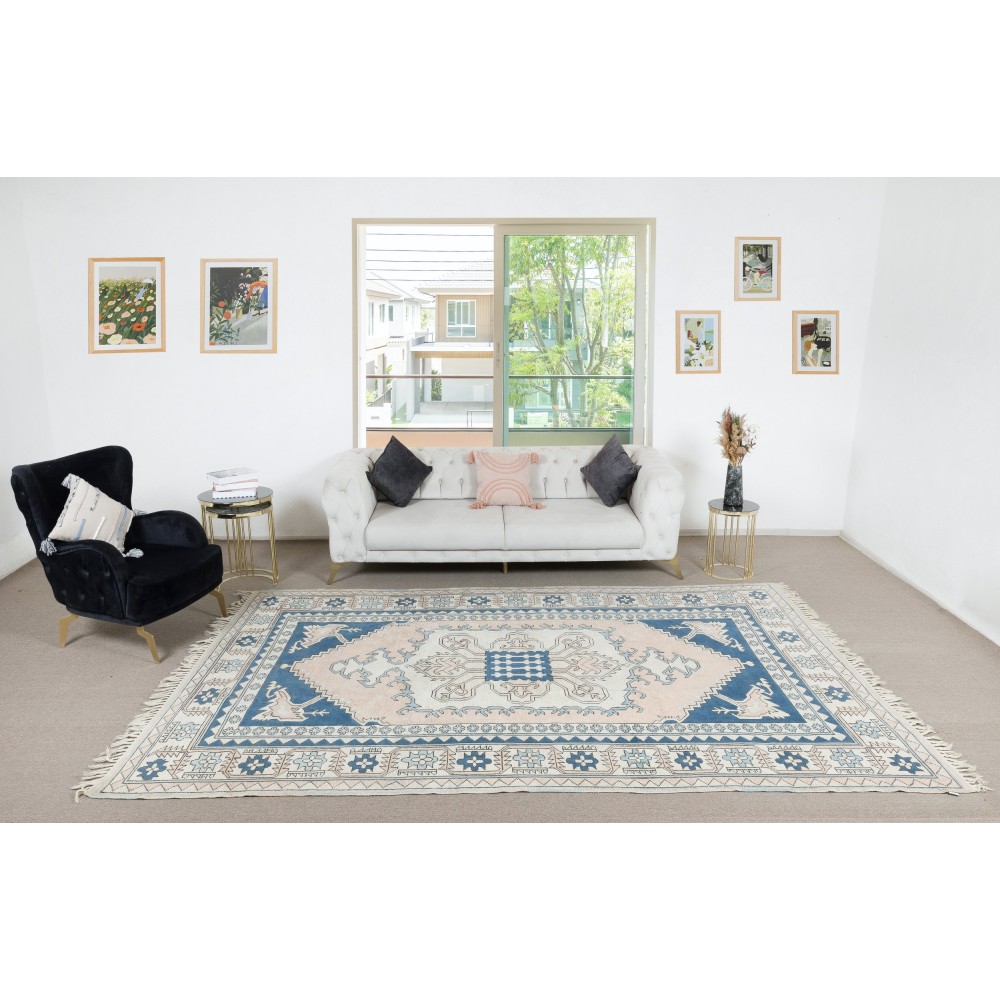 Decorative Vintage Handmade Turkish Area Rug, 100% Wool