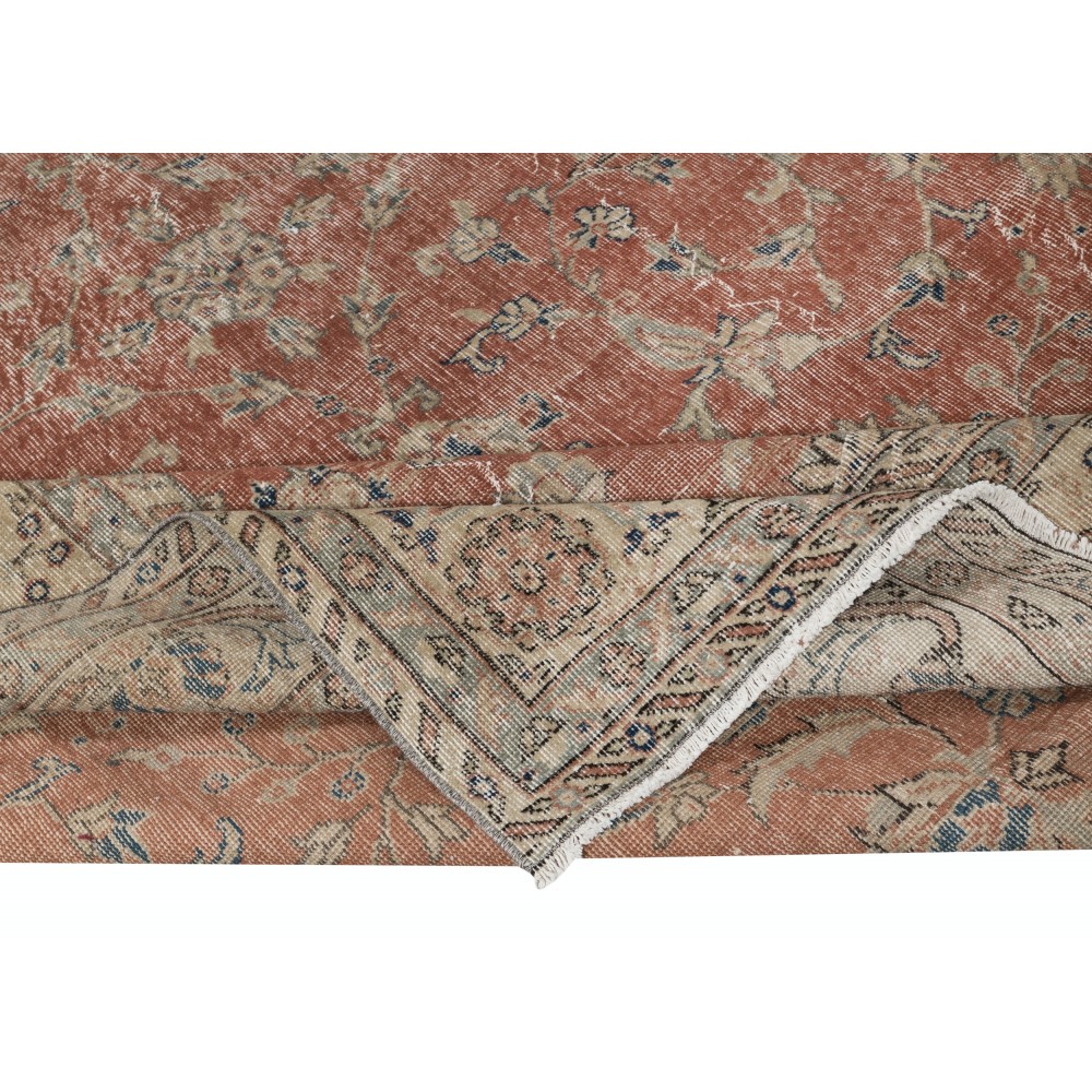 Vintage Handmade Soft Red Rug. One of a kind Floral Design Turkish Carpet
