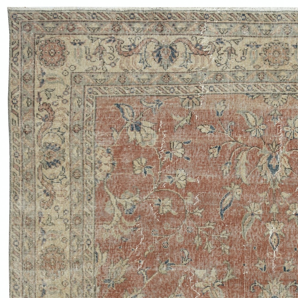 Vintage Handmade Soft Red Rug. One of a kind Floral Design Turkish Carpet