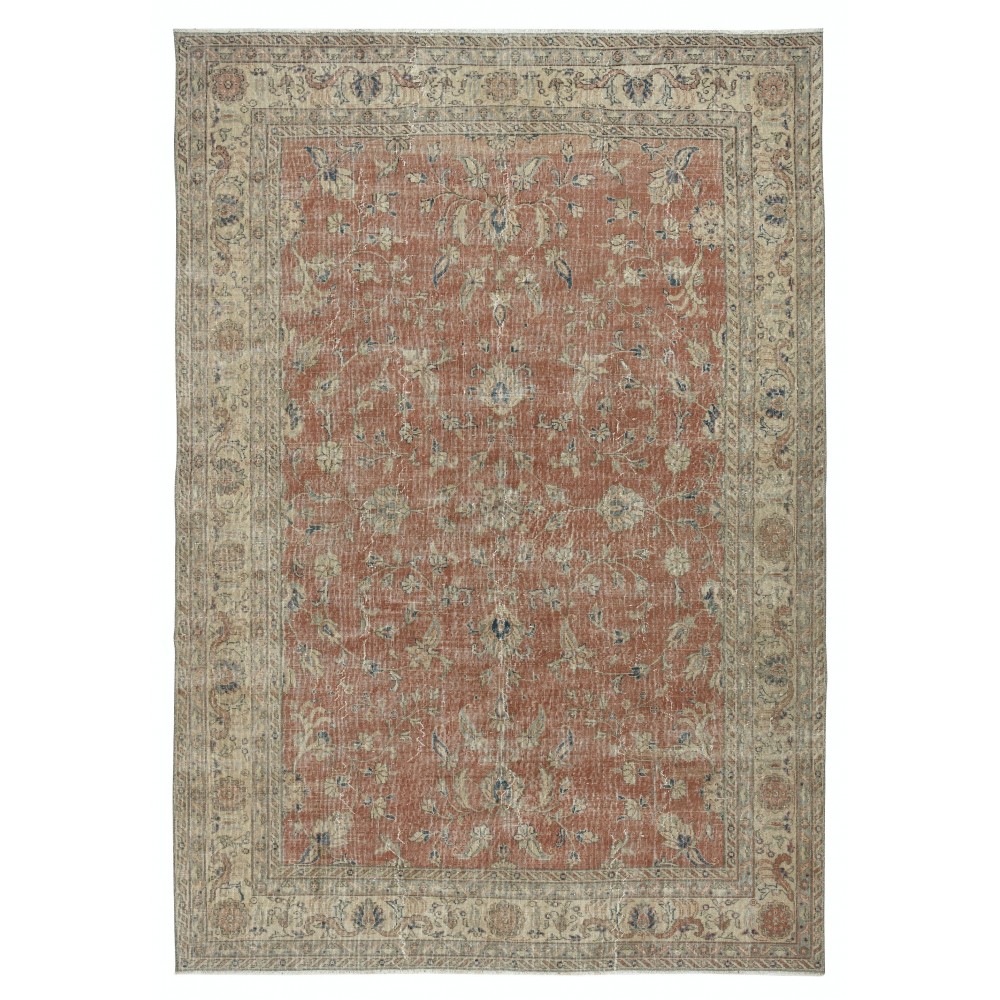 Vintage Handmade Soft Red Rug. One of a kind Floral Design Turkish Carpet