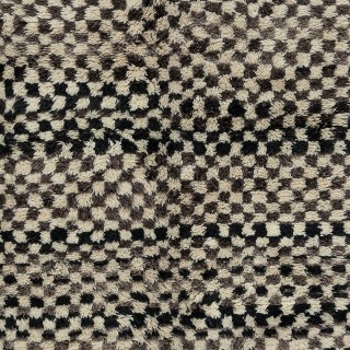 Checkered Handmade Tulu Rug in Beige, Black & Black, 100% Soft, Cozy Wool, Custom Shaggy Carpet for Modern Interior