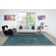 Contemporary Handmade Turkish Area Rug Over-Dyed in Teal Blue Color