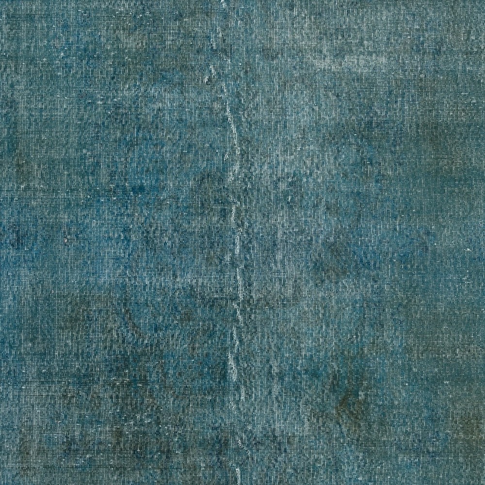 Contemporary Handmade Turkish Area Rug Over-Dyed in Teal Blue Color