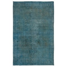 Contemporary Handmade Turkish Area Rug Over-Dyed in Teal Blue Color