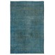 Contemporary Handmade Turkish Area Rug Over-Dyed in Teal Blue Color