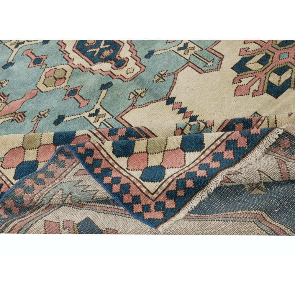 Vintage Handmade Geometric Patterned Turkish Area Rug, 100% Wool