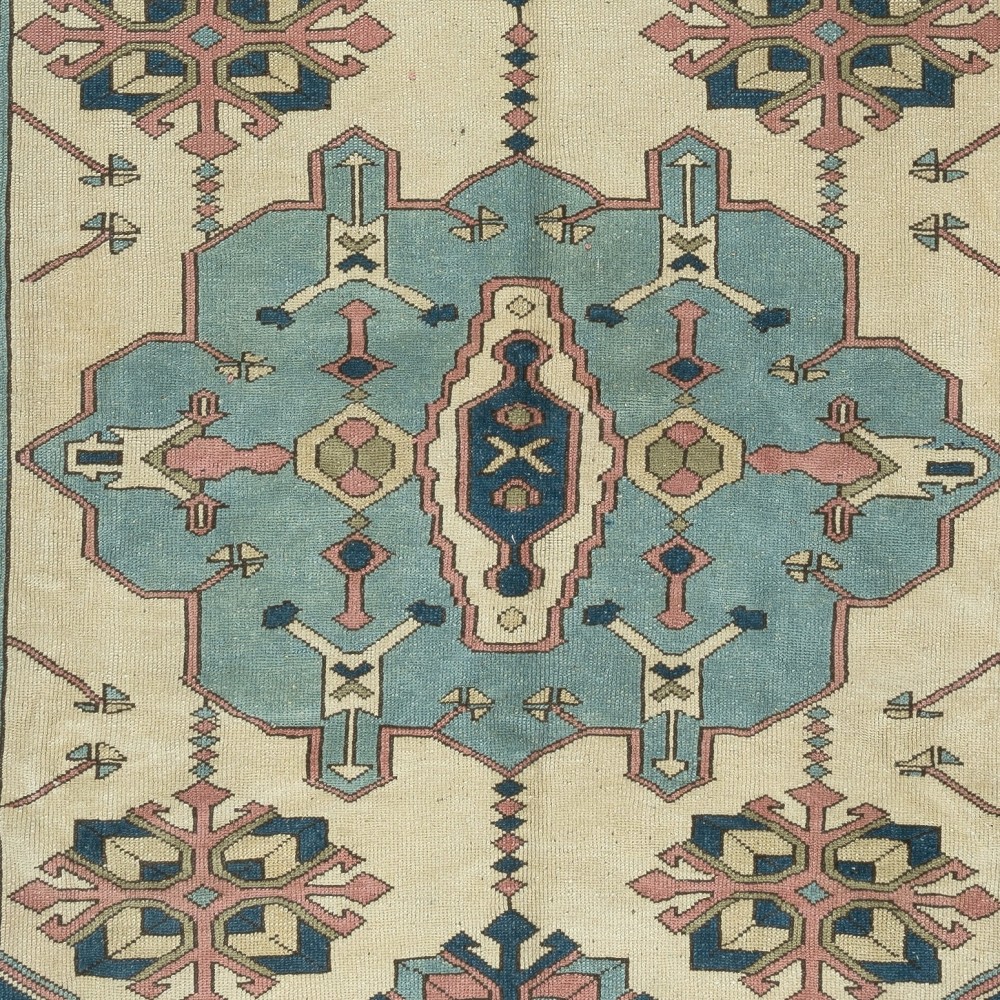 Vintage Handmade Geometric Patterned Turkish Area Rug, 100% Wool