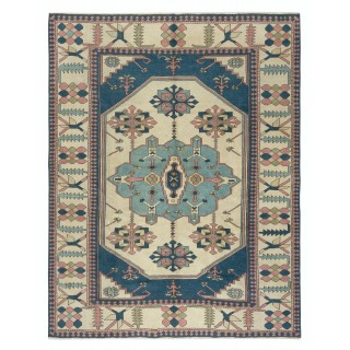 Vintage Handmade Geometric Patterned Turkish Area Rug, 100% Wool