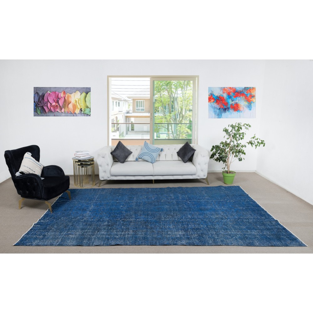 Handmade Navy Blue Area Rug for Living Room, Modern Turkish Large Carpet for Dining Room